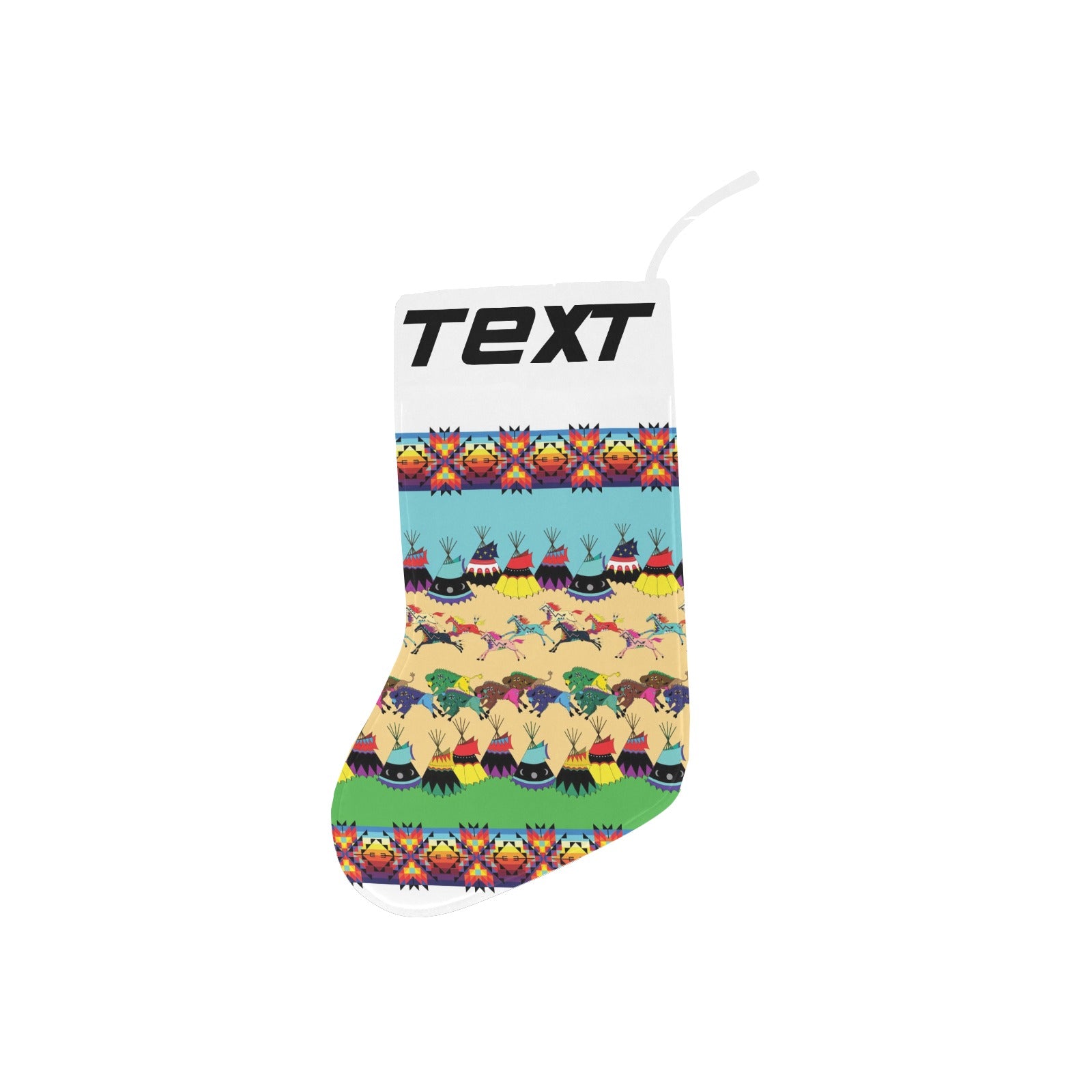 Horses and Buffalo Ledger White Christmas Stocking (Custom Text on The Top)