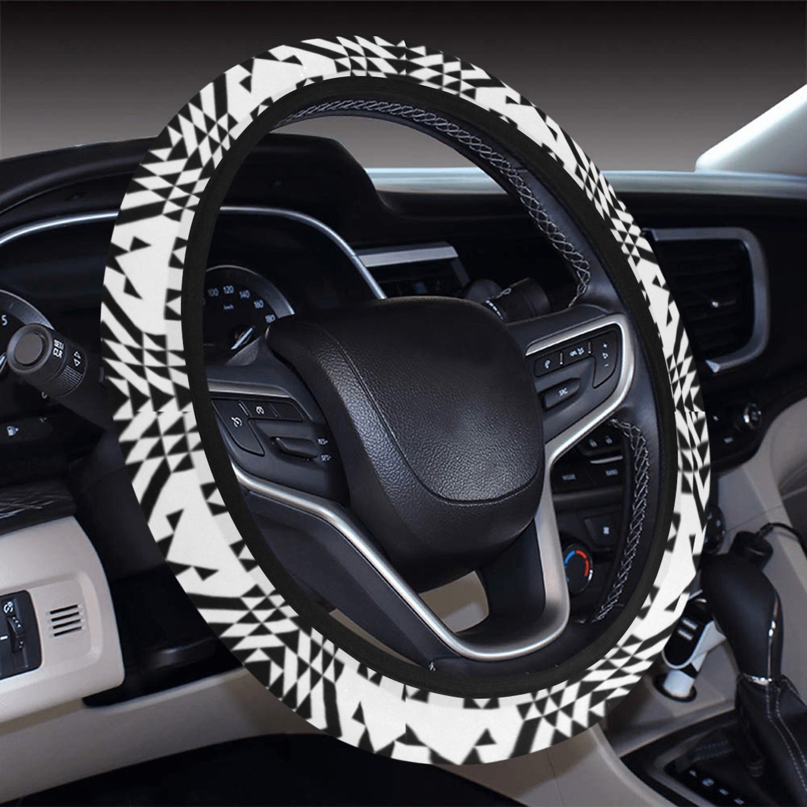 Black Rose Blizzard Steering Wheel Cover with Elastic Edge