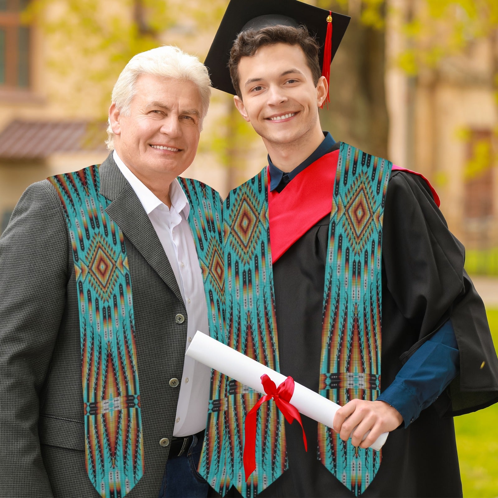 Fire Feather Turquoise Graduation Stole