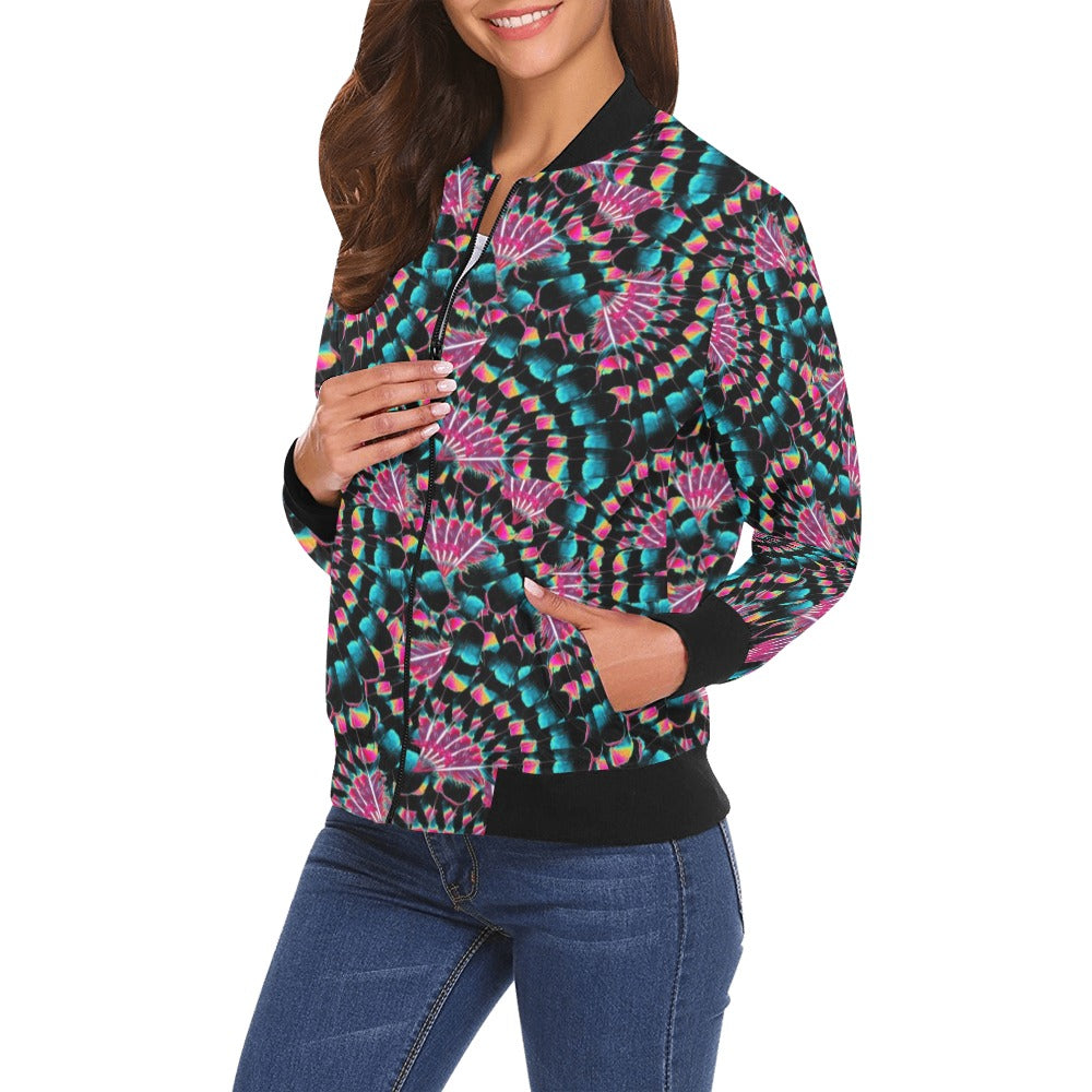 Hawk Feathers Heat Map Bomber Jacket for Women