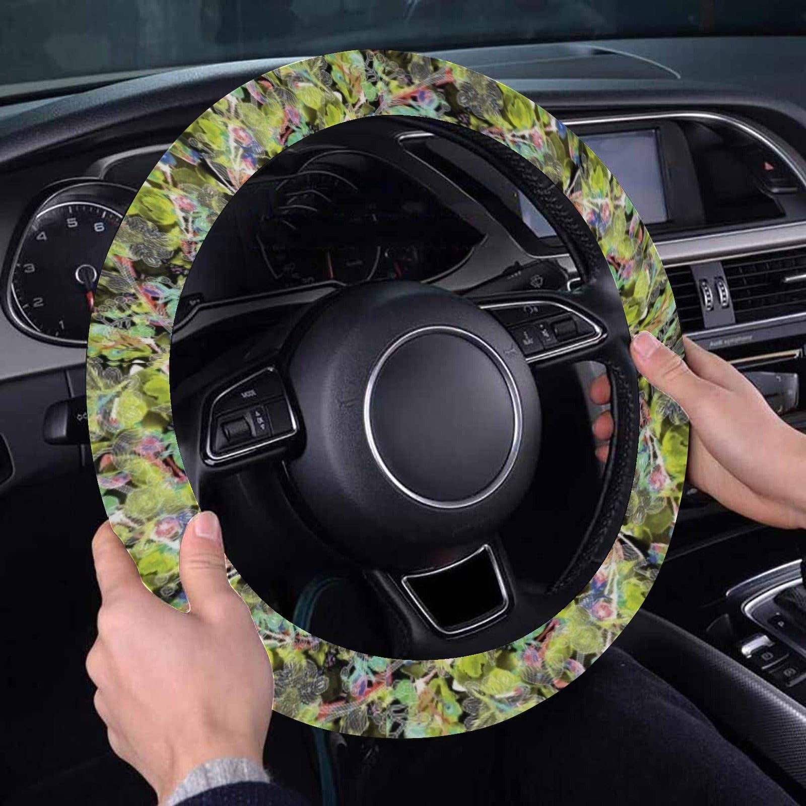Culture in Nature Green Leaf Steering Wheel Cover with Elastic Edge