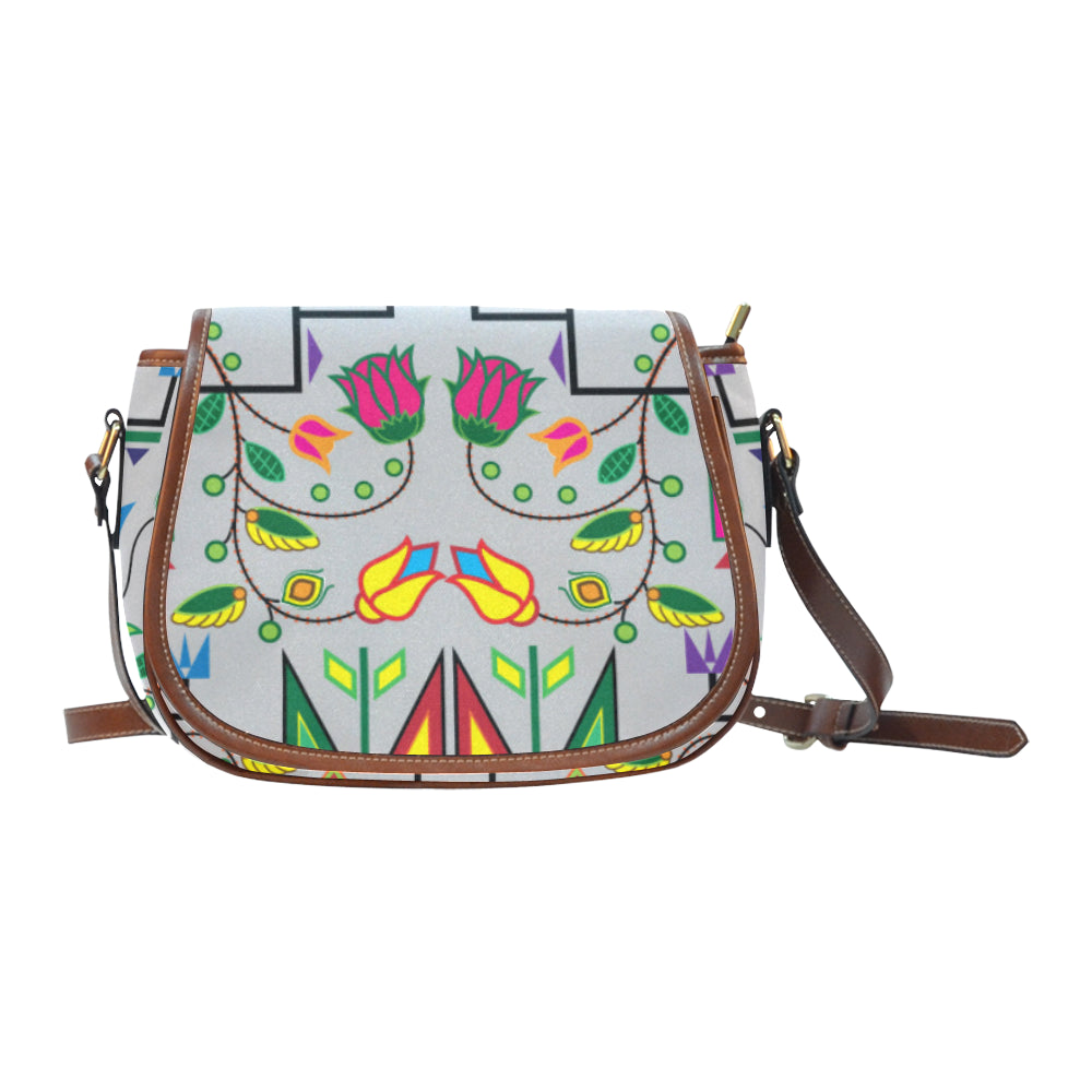 Geometric Floral Summer - Gray Saddle Bag/Small (Model 1649) Full Customization