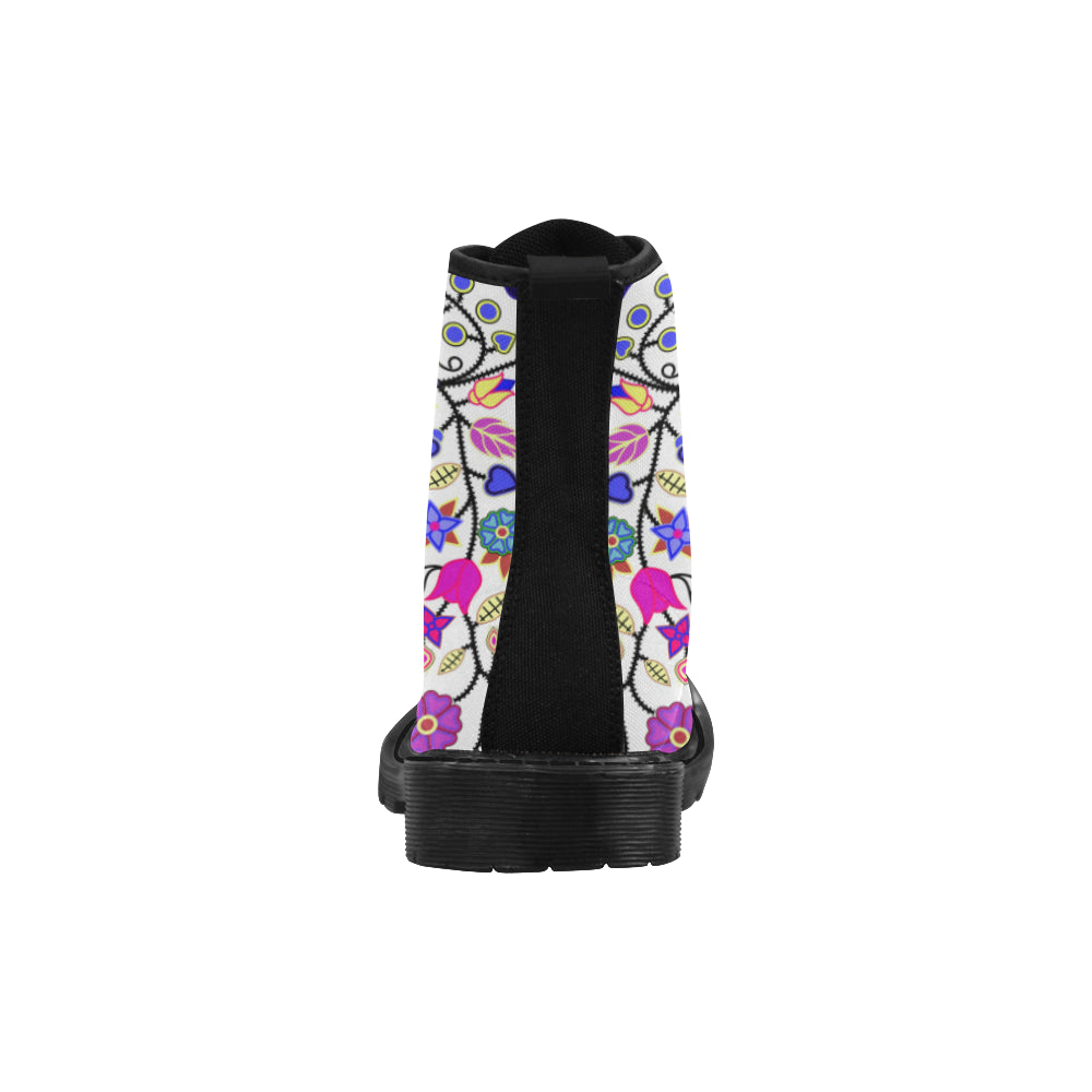 Floral Beadwork Seven Clans White Boots for Women (Black)