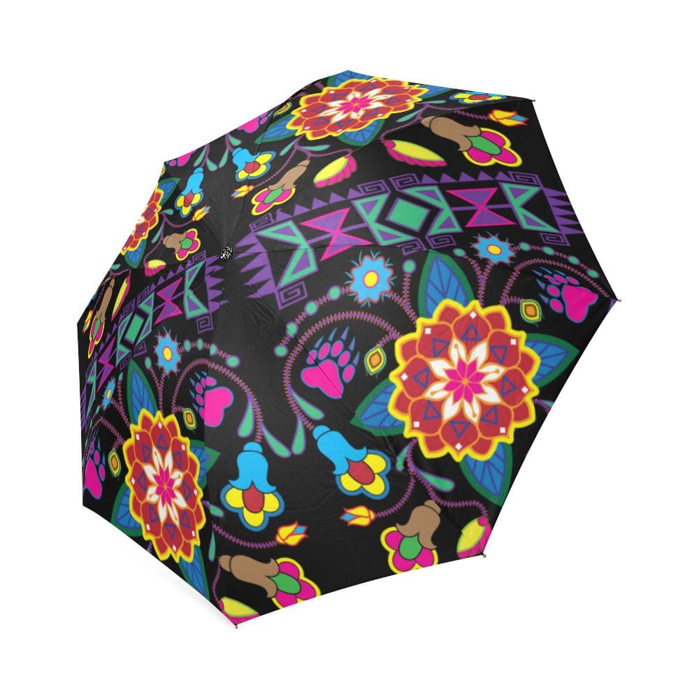 Geometric Floral Winter-Black Foldable Umbrella