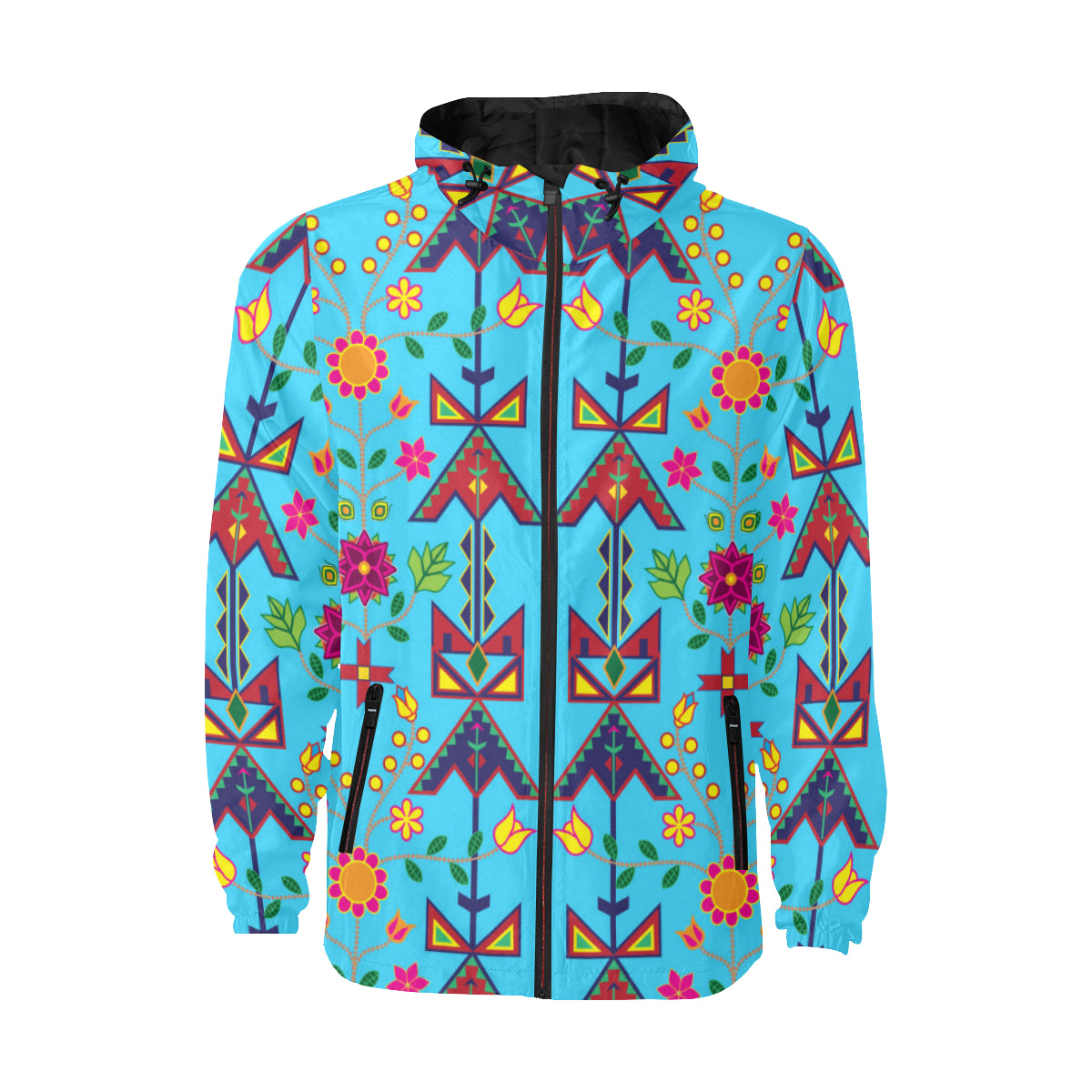 Geometric Floral Spring-SKy Blue Unisex Quilted Coat