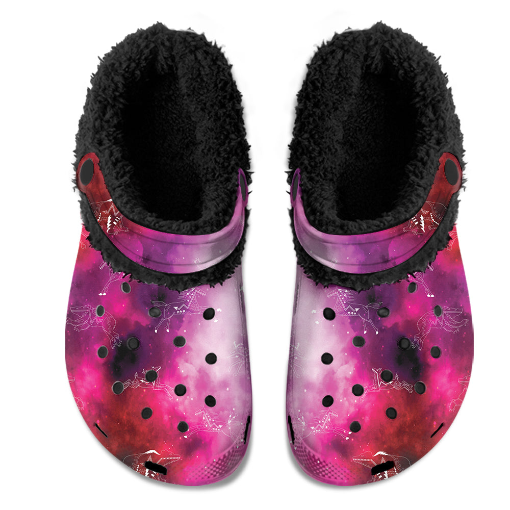 Animal Ancestors 8 Gaseous Clouds Pink and Red Muddies Unisex Clog Shoes with Soft Fleece Fur Lining