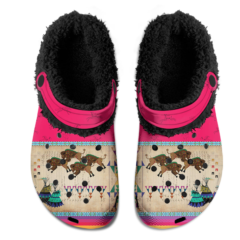 Buffalos Running Berry Muddies Unisex Clog Shoes with Soft Fleece Fur Lining