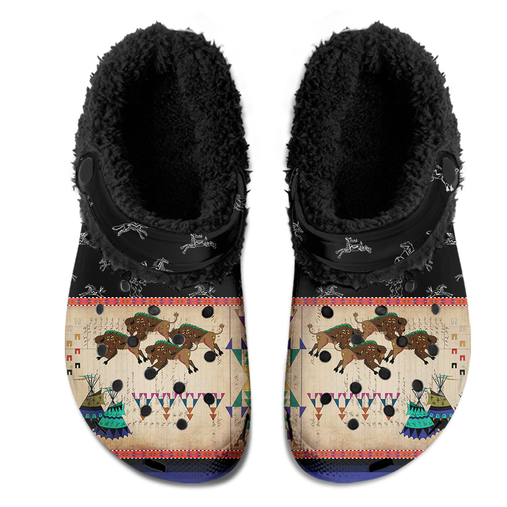 Buffalos Running Black Sky Muddies Unisex Clog Shoes with Soft Fleece Fur Lining