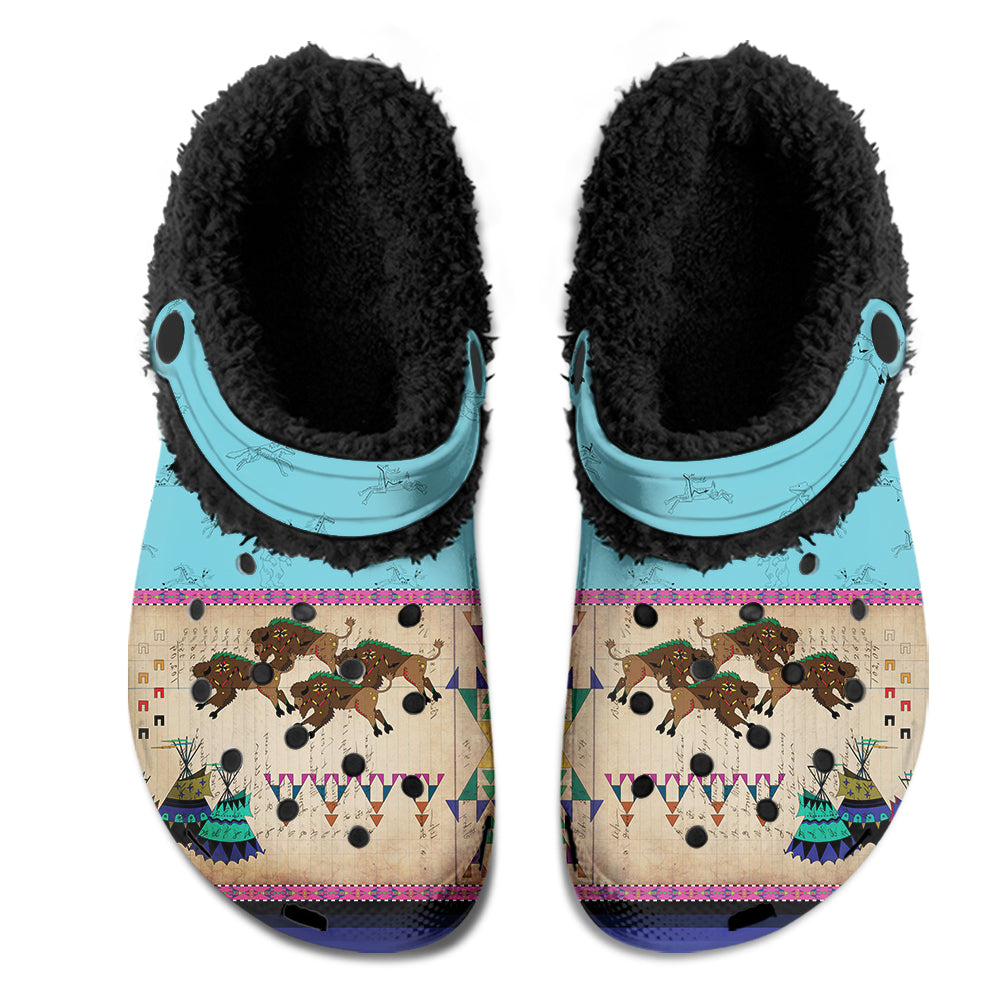 Buffalos Running Sky Muddies Unisex Clog Shoes with Soft Fleece Fur Lining