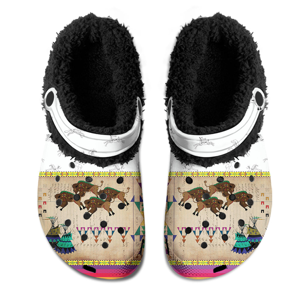 Buffalos Running White Clay Muddies Unisex Clog Shoes with Soft Fleece Fur Lining
