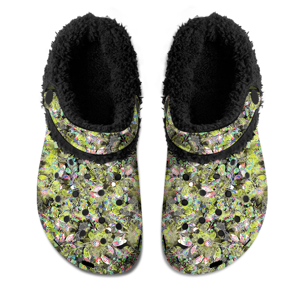 Culture in Nature Green Leaf Muddies Unisex Clog Shoes with Soft Fleece Fur Lining