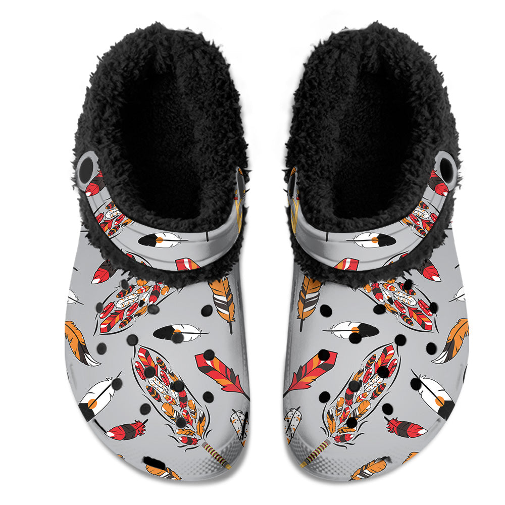 ECM Prayer Feathers Grey Muddies Unisex Clog Shoes with Soft Fleece Fur Lining