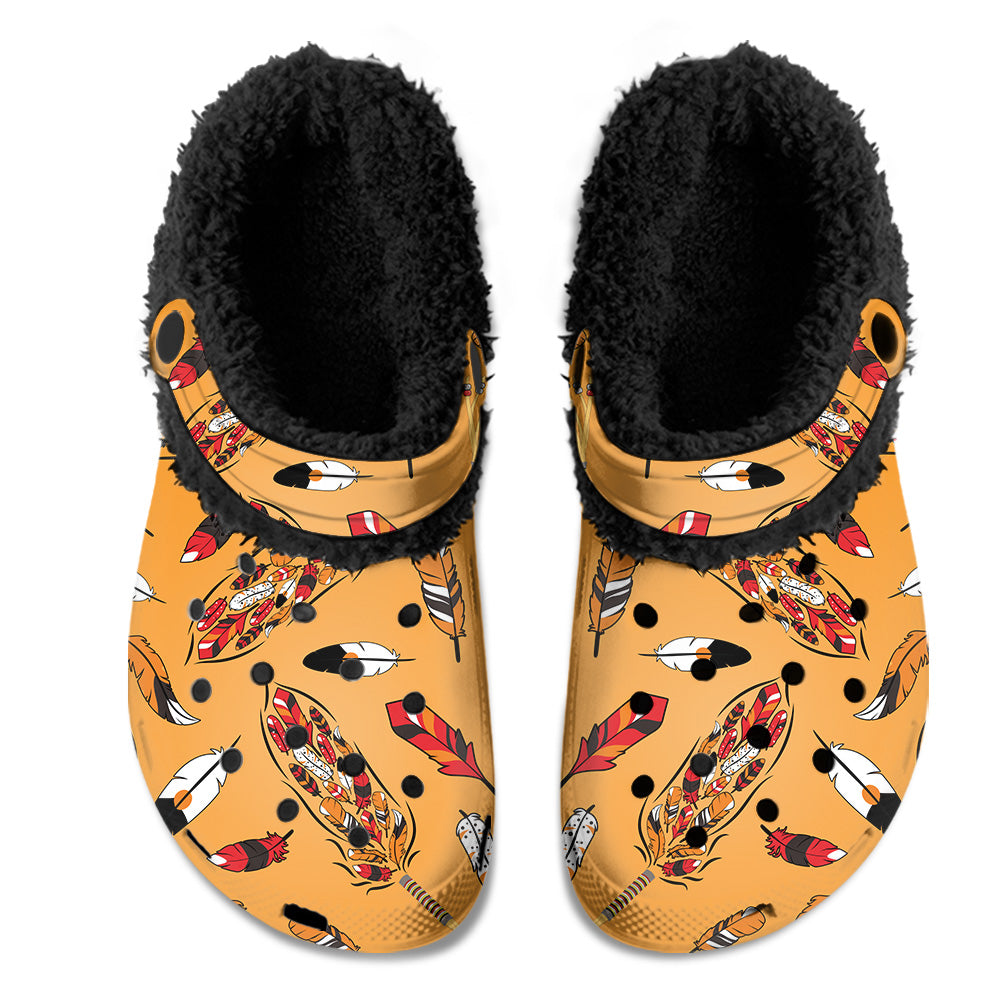 ECM Prayer Feathers Orange Muddies Unisex Clog Shoes with Soft Fleece Fur Lining