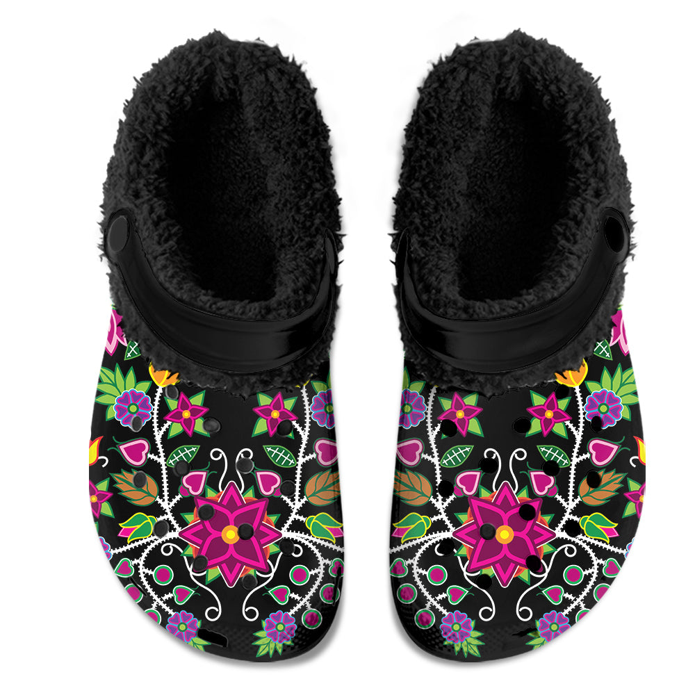 Floral Beadwork Muddies Unisex Clog Shoes with Soft Fleece Fur Lining