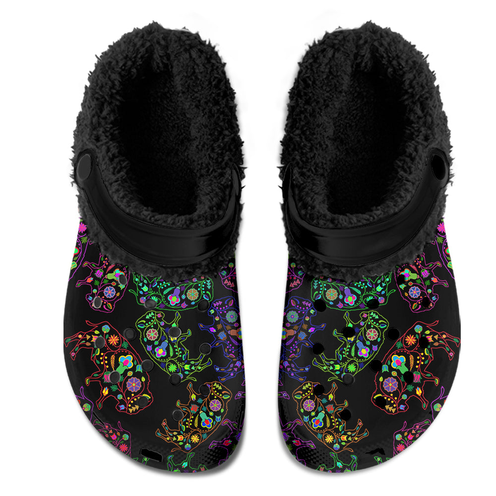 Neon Floral Buffalo Muddies Unisex Clog Shoes with Soft Fleece Fur Lining