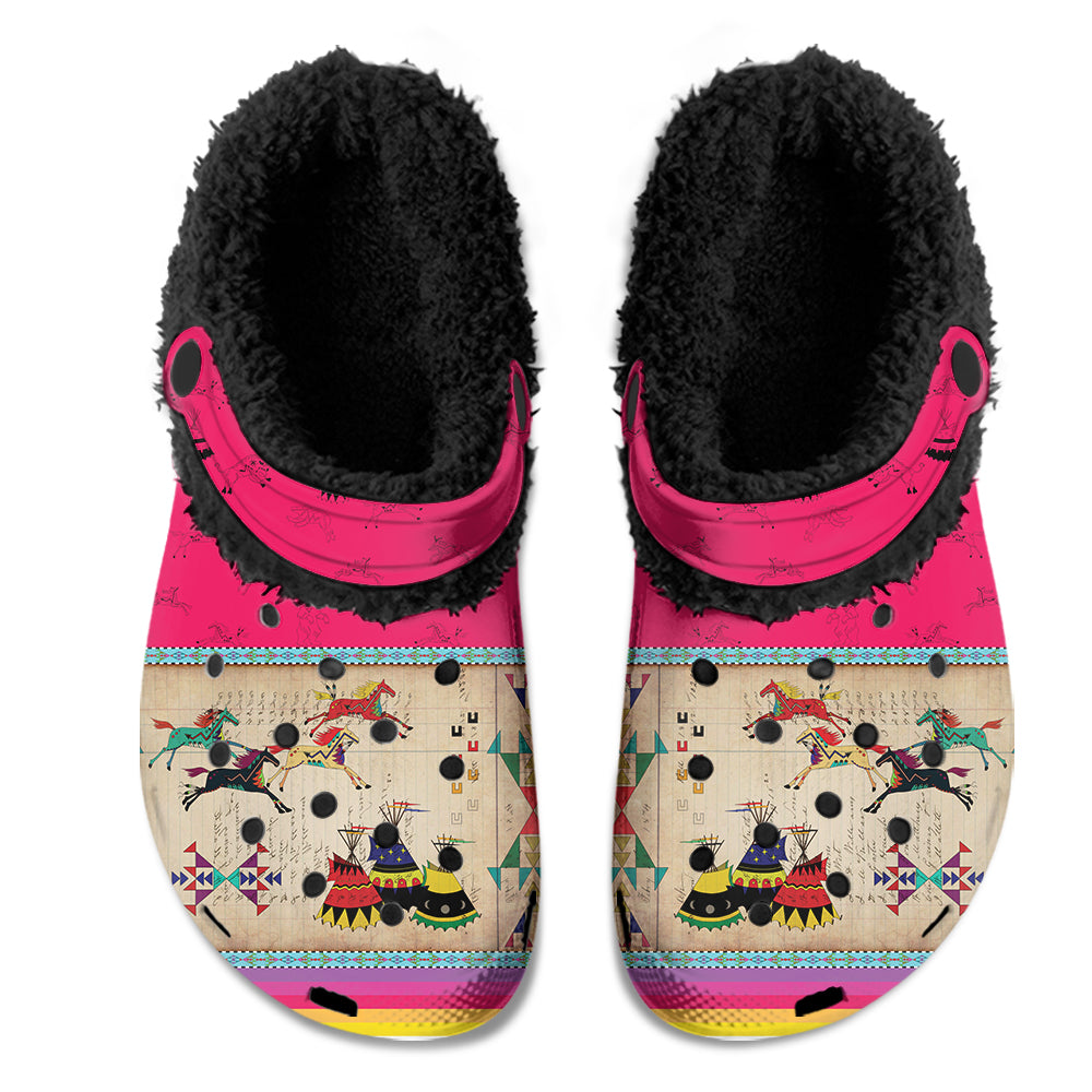Horses Running Berry Muddies Unisex Clog Shoes with Soft Fleece Fur Lining