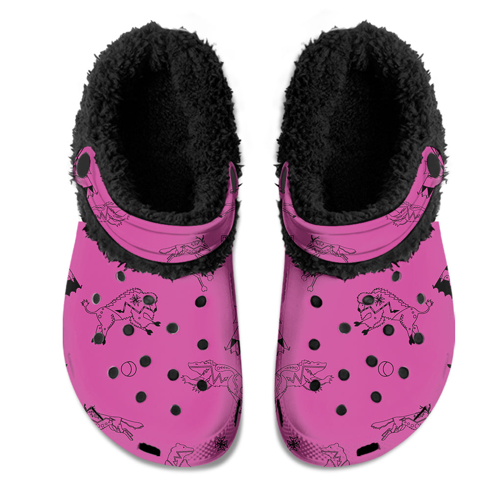 Ledger Dabbles Magenta Muddies Unisex Clog Shoes with Soft Fleece Fur Lining