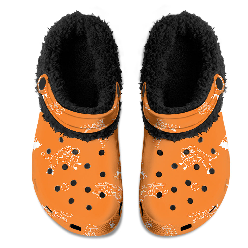 Ledger Dabbles Orange Muddies Unisex Clog Shoes with Soft Fleece Fur Lining