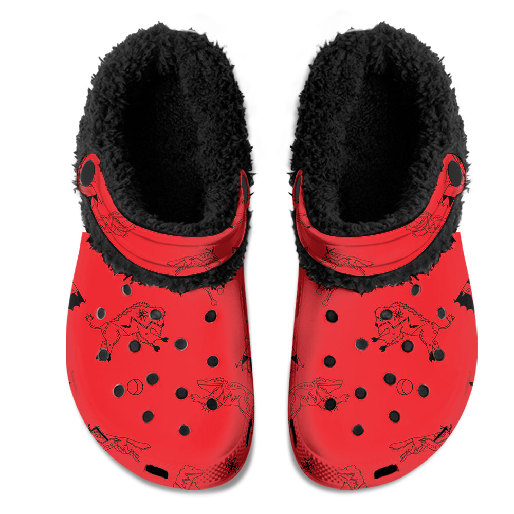Ledger Dabbles Red Muddies Unisex Clog Shoes with Soft Fleece Fur Lining