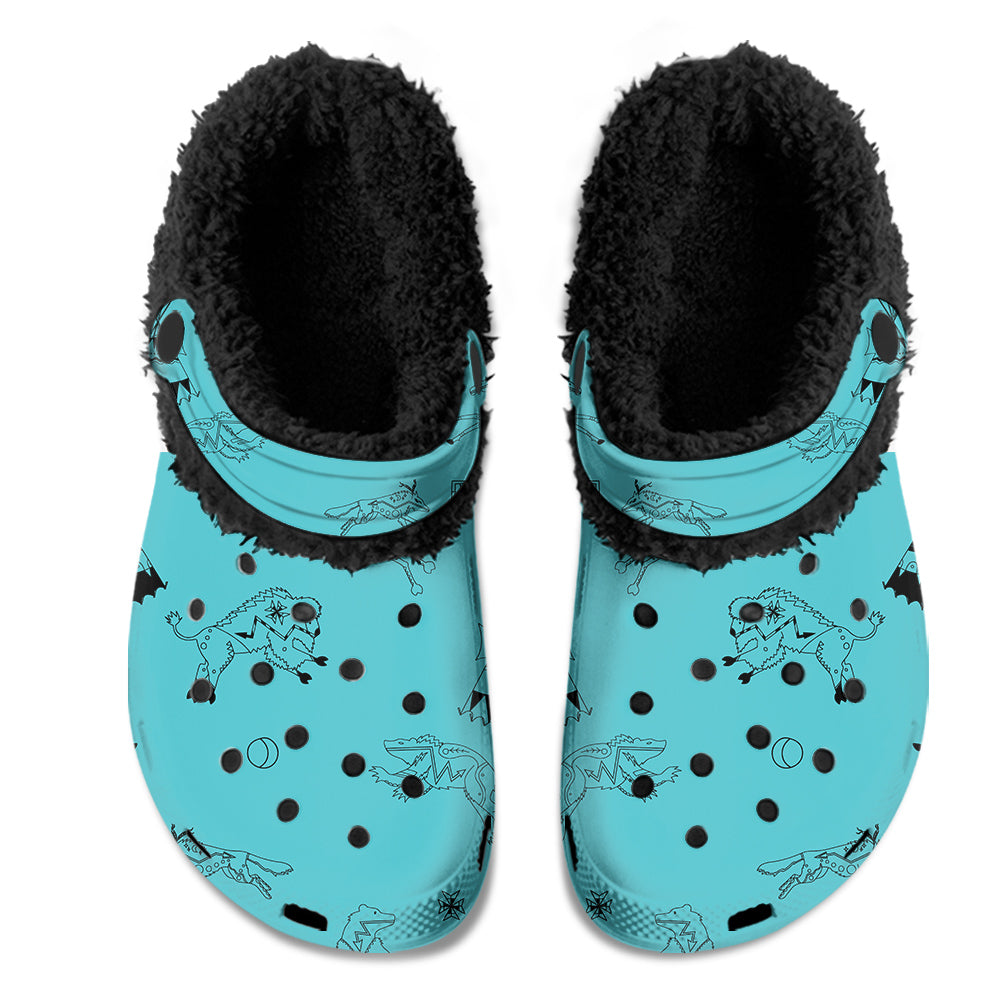 Ledger Dabbles Torquoise Muddies Unisex Clog Shoes with Soft Fleece Fur Lining