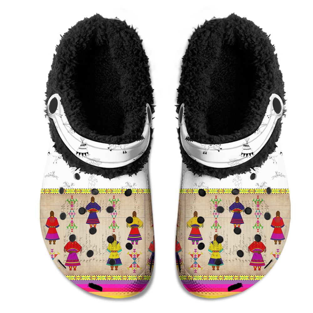 Ledger Round Dance Clay Muddies Unisex Clog Shoes with Soft Fleece Fur Lining