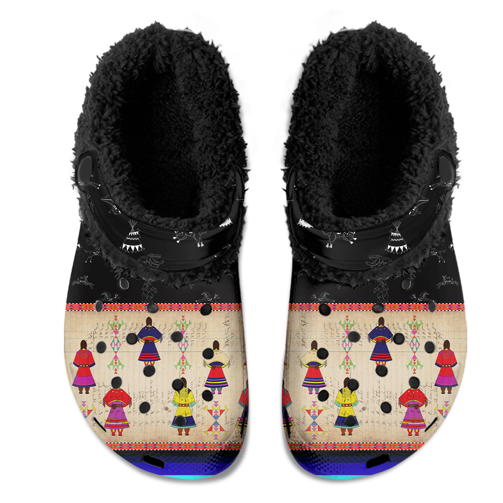Ledger Round Dance Midnight Muddies Unisex Clog Shoes with Soft Fleece Fur Lining