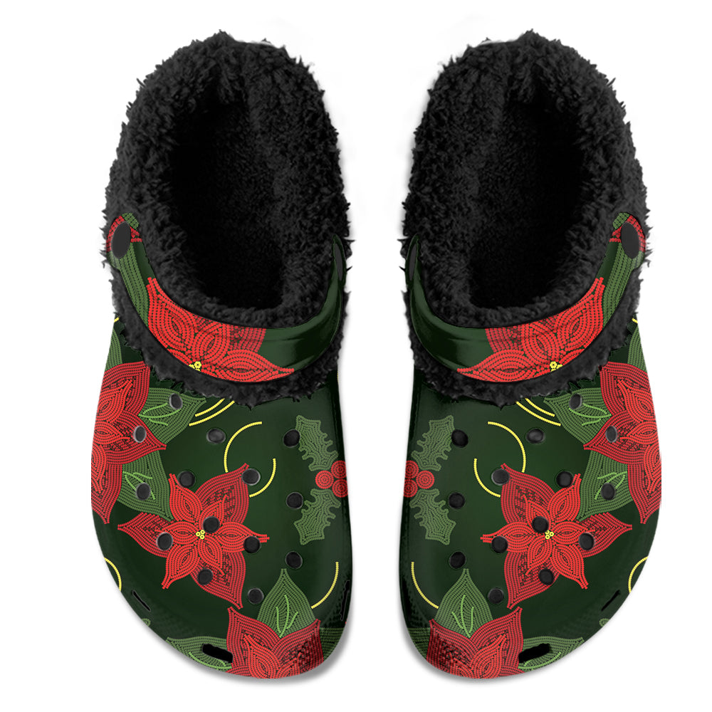 Poinsetta Parade Muddies Unisex Clog Shoes with Soft Fleece Fur Lining