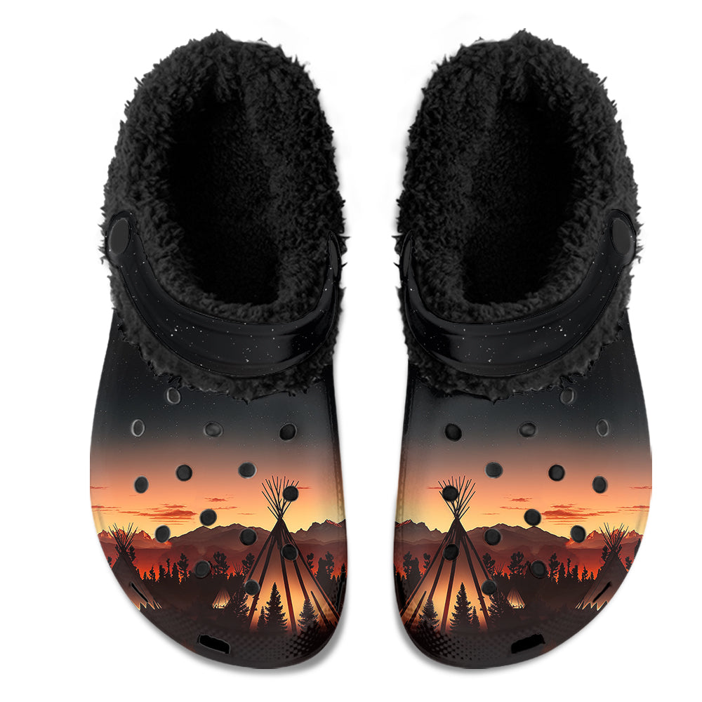 Sunset Tipis 1 Muddies Unisex Clog Shoes with Soft Fleece Fur Lining
