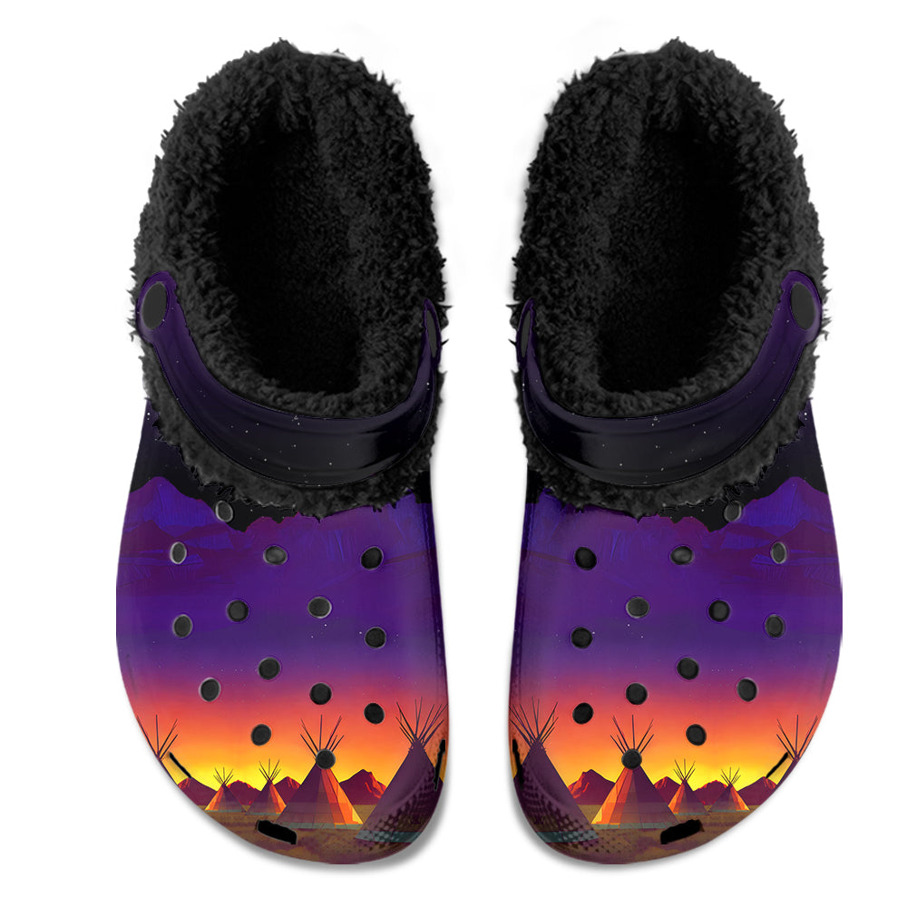 Teepees Northern Lights Muddies Unisex Clog Shoes with Soft Fleece Fur Lining