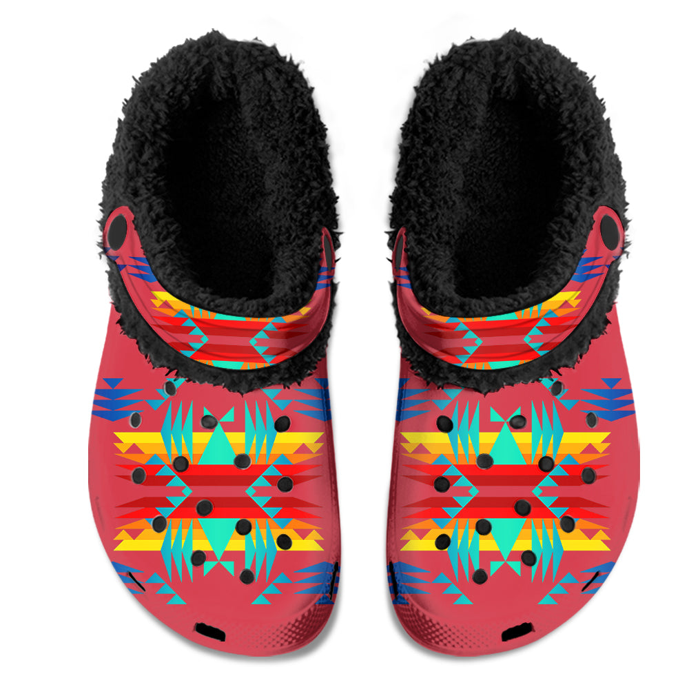 Between the Mountains Red Muddies Unisex Clog Shoes with Soft Fleece Fur Lining