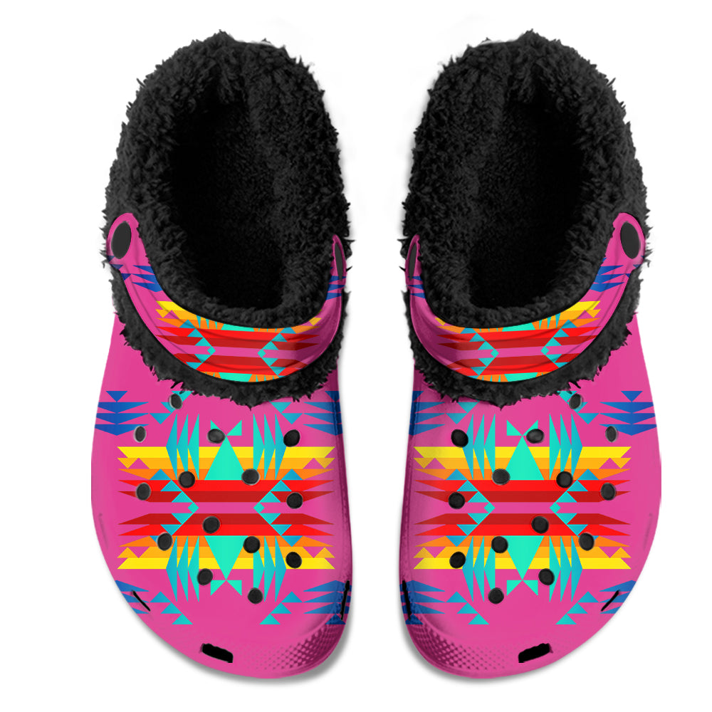 Between the Mountains Pink Muddies Unisex Clog Shoes with Soft Fleece Fur Lining