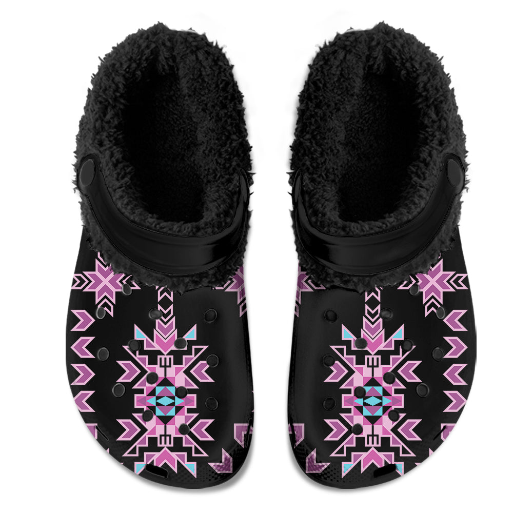 Geo Pink and Black Muddies Unisex Clog Shoes with Soft Fleece Fur Lining