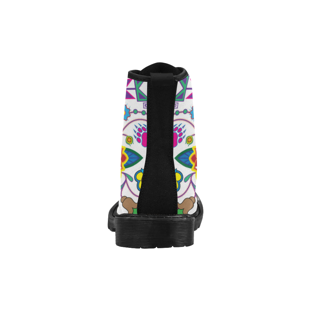 Geometric Floral Winter-White Boots for Women (Black)