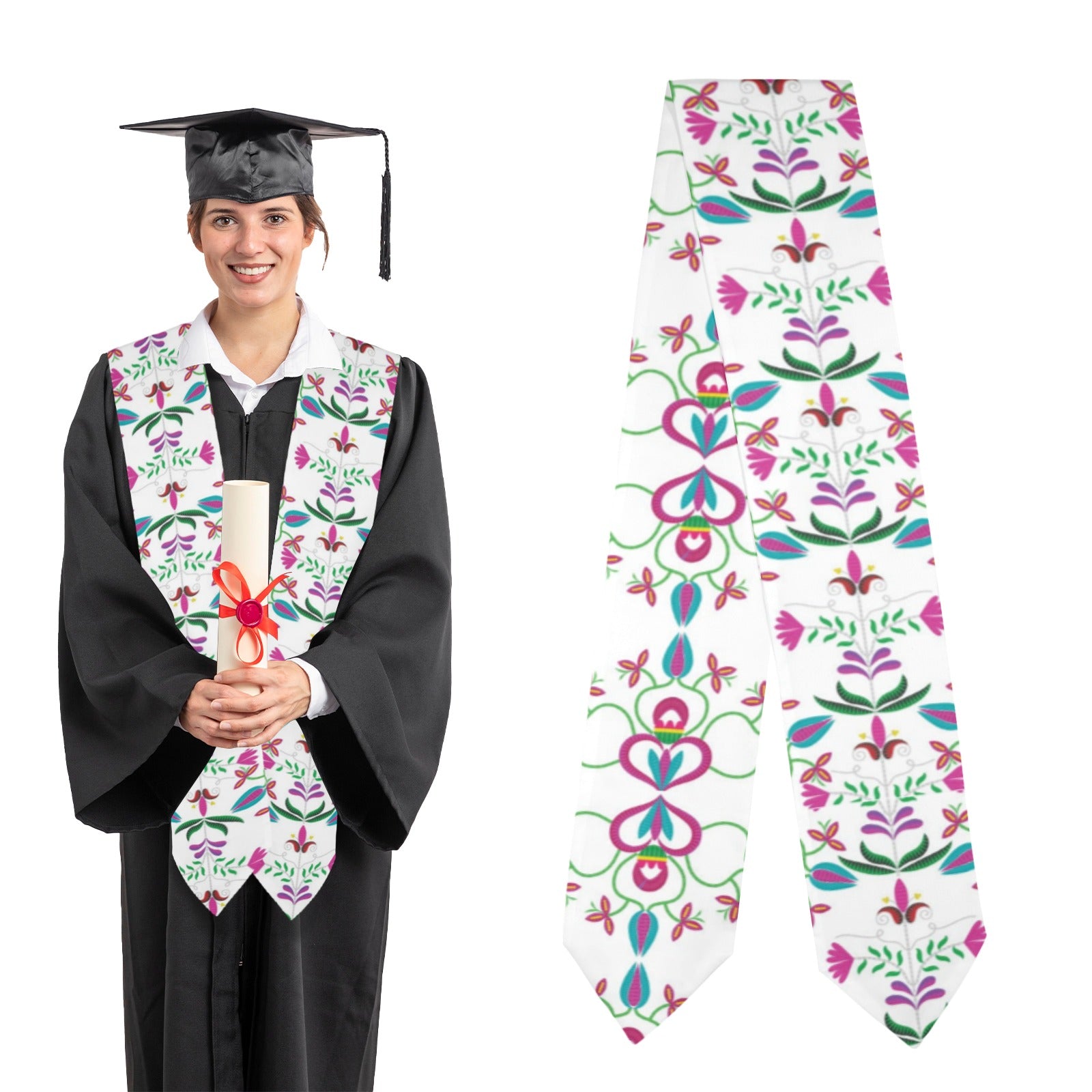 Quilled Divine White Graduation Stole