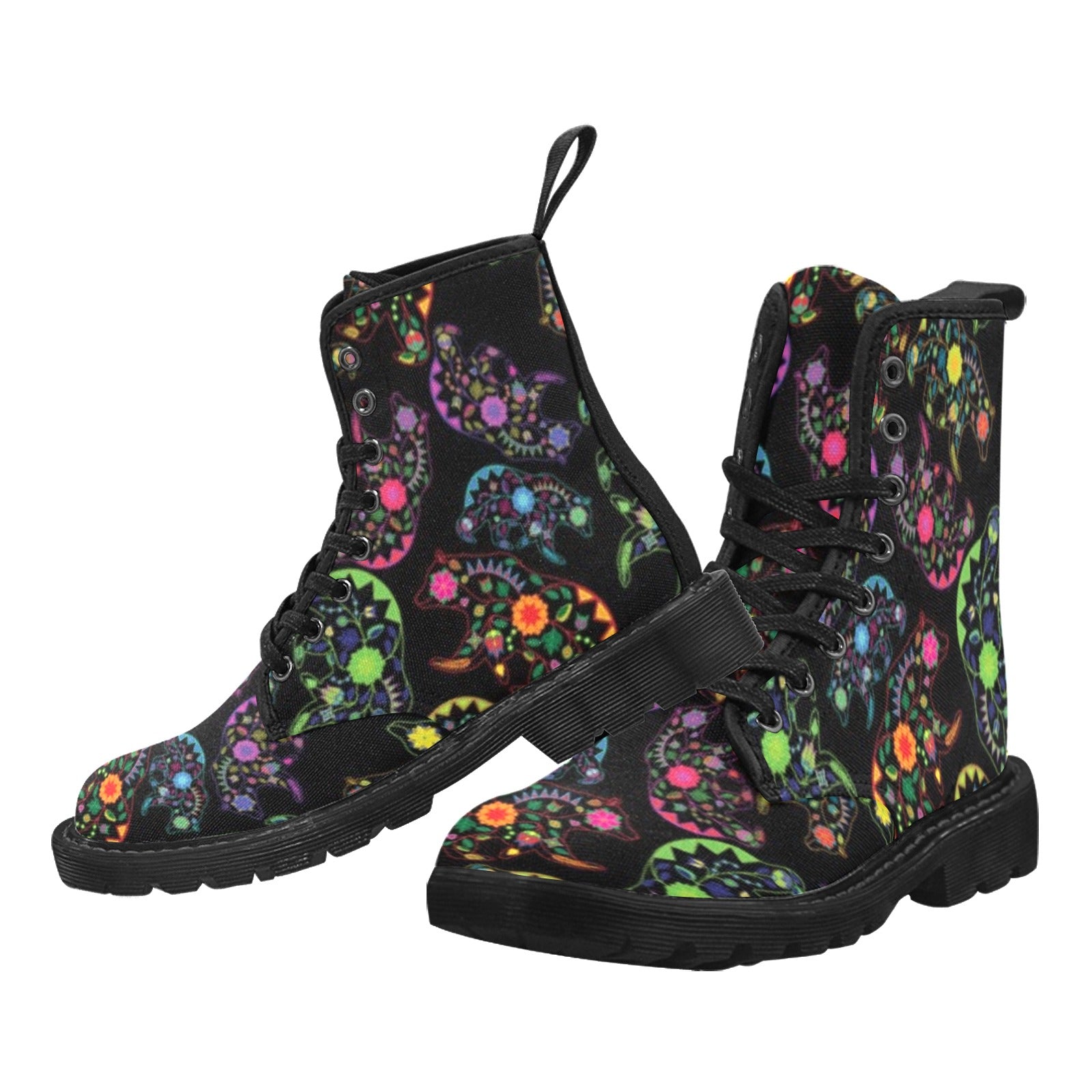 Neon Floral Bears Boots for Men (Black)