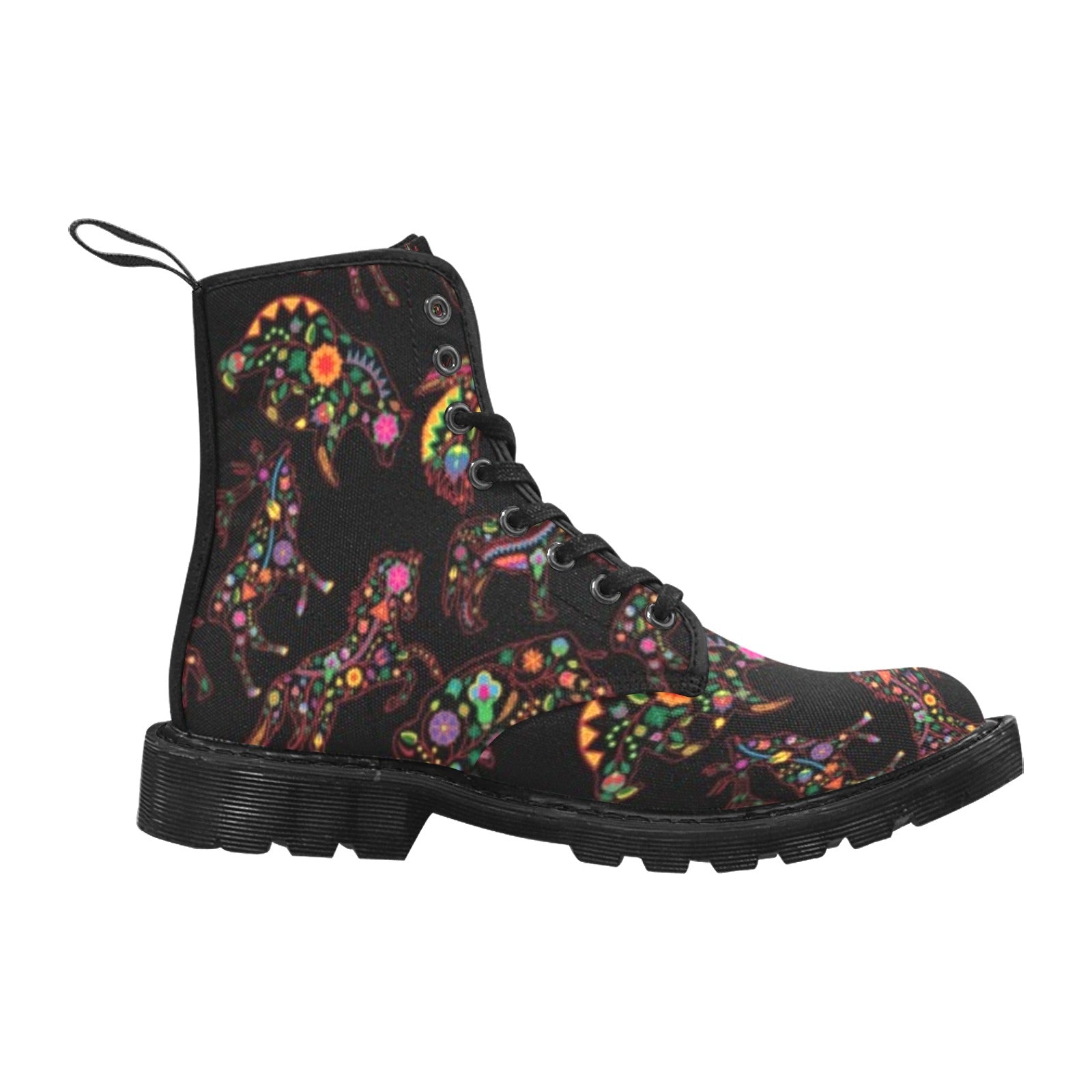 Neon Floral Animals Boots for Women (Black)