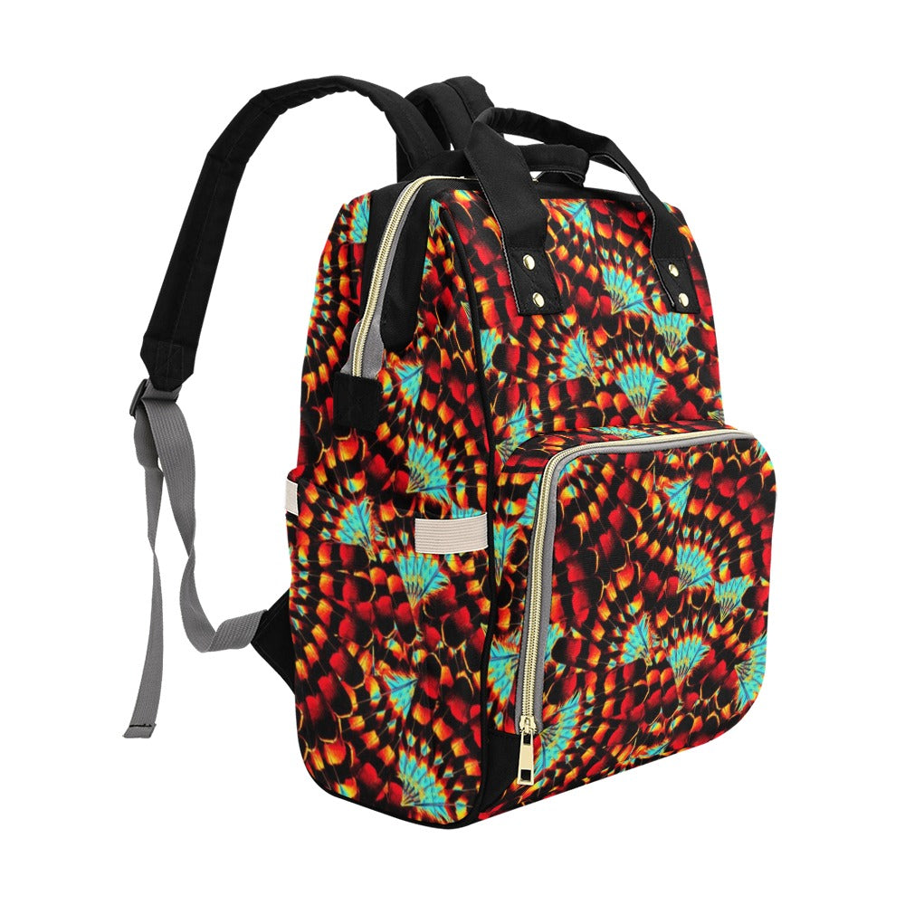 Hawk Feathers Fire and Turquoise Multi-Function Diaper Backpack/Diaper Bag