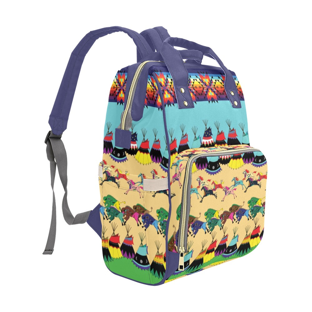 Horses and Buffalo Ledger Blue Multi-Function Diaper Backpack/Diaper Bag