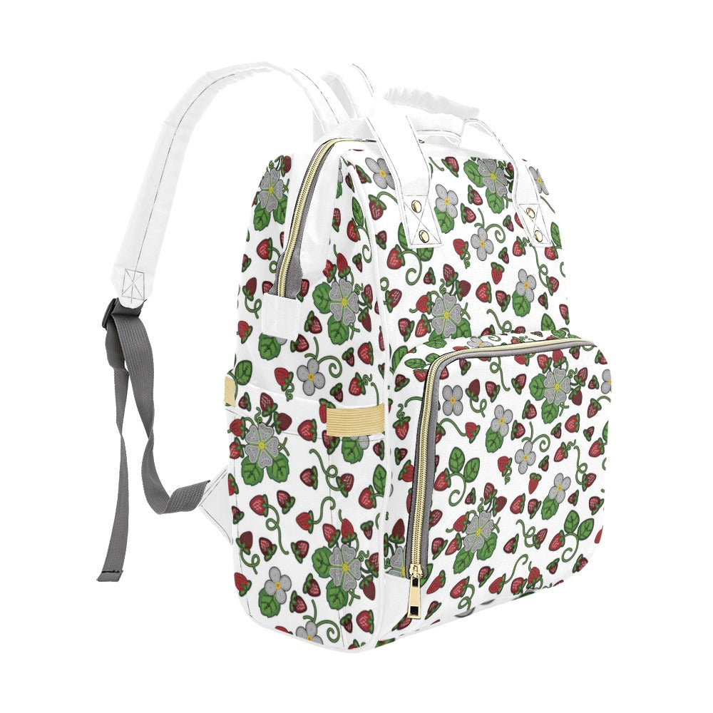 Strawberry Dreams White Multi-Function Diaper Backpack/Diaper Bag
