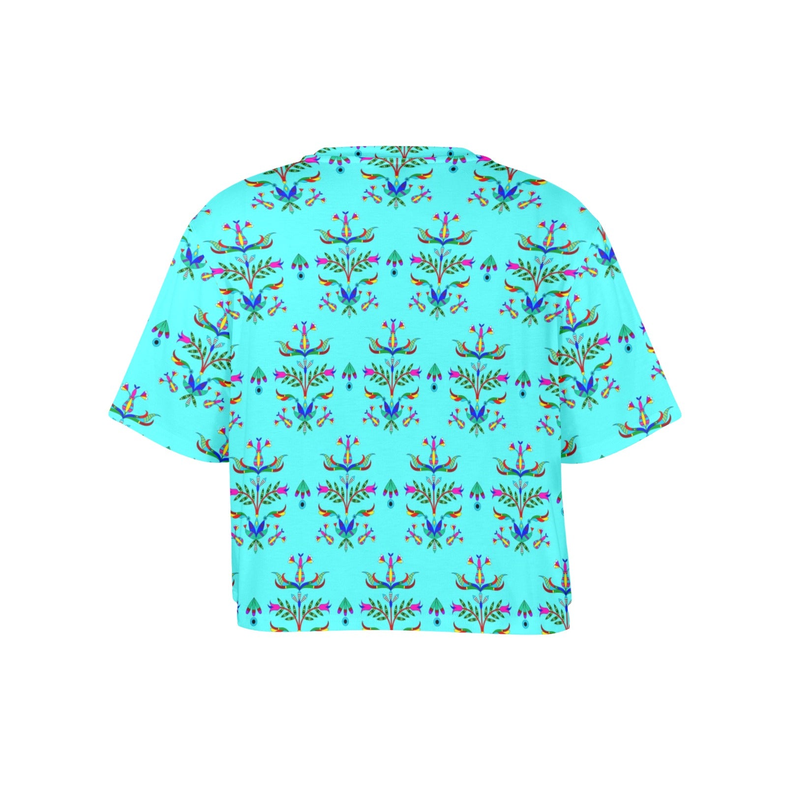 Dakota Damask Turquoise Women's Cropped T-shirt