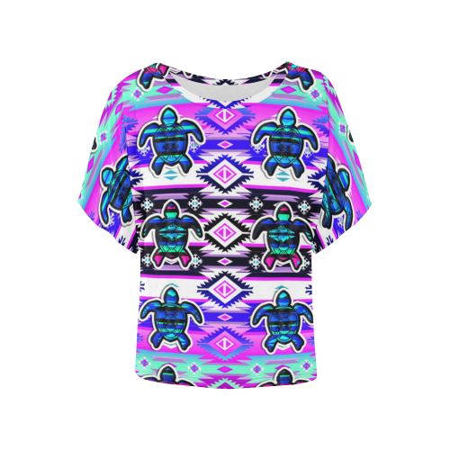 Adobe Dance Turtle Women's Batwing-Sleeved Blouse T shirt (Model T44) Women's Batwing-Sleeved Blouse T shirt (T44) e-joyer 