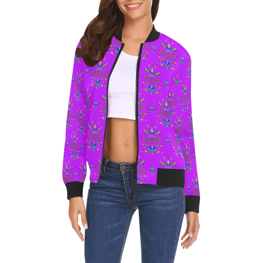 Dakota Damask Purple All Over Print Bomber Jacket for Women