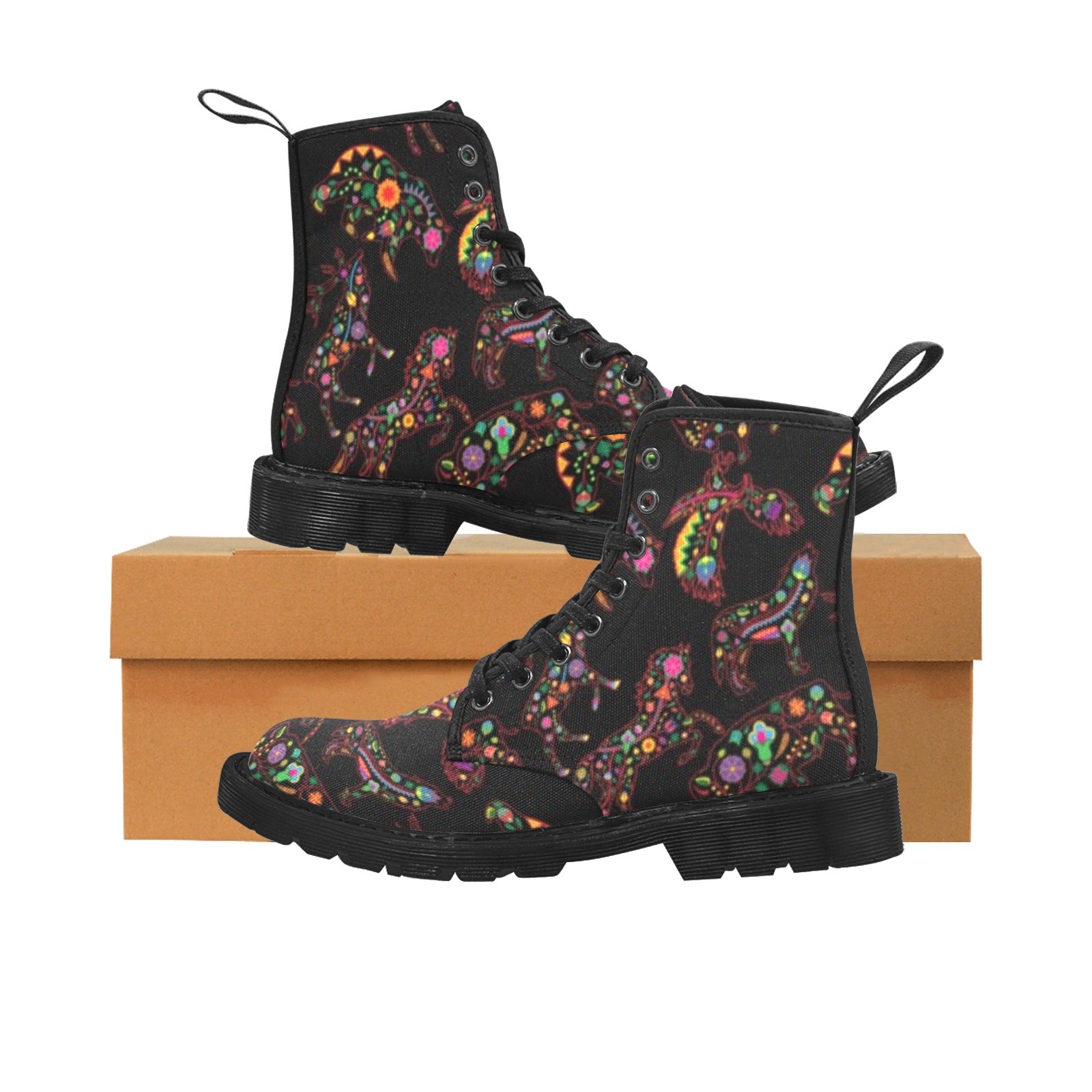 Neon Floral Animals Boots for Men (Black)