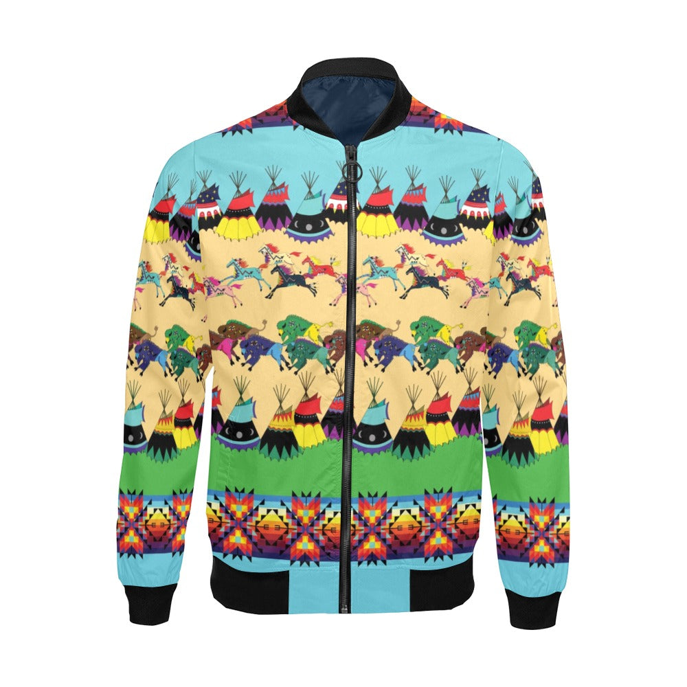 Horses and Buffalo Ledger Torquoise Bomber Jacket for Men