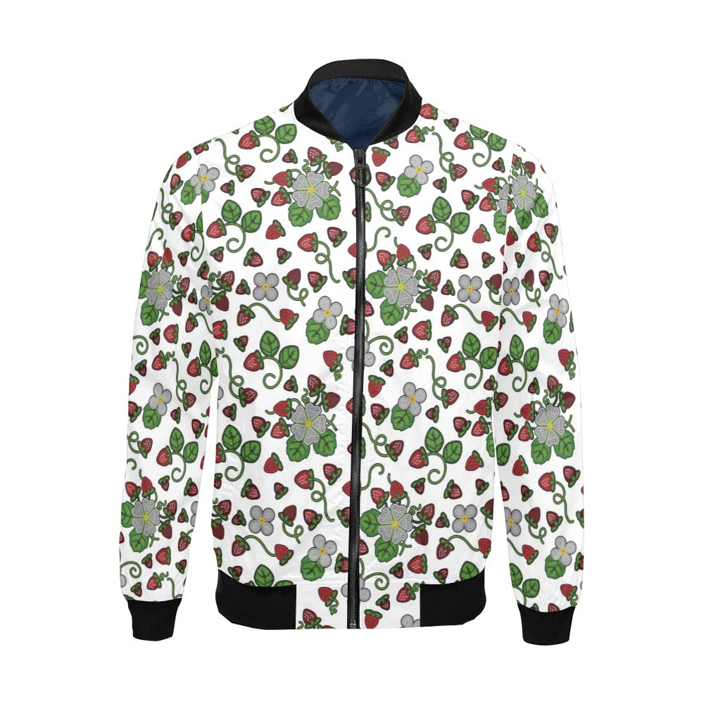 Strawberry Dreams White All Over Print Bomber Jacket for Men