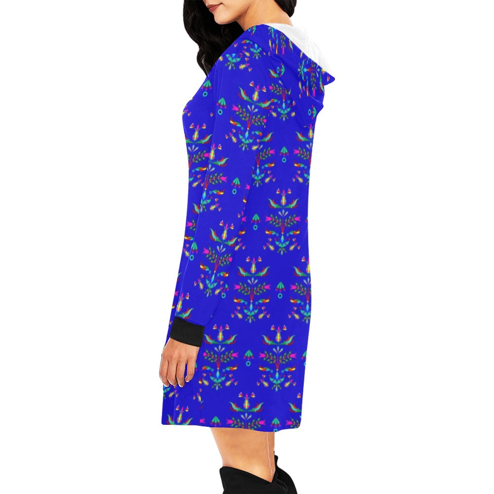 Dakota Damask Blue Hoodie Dress