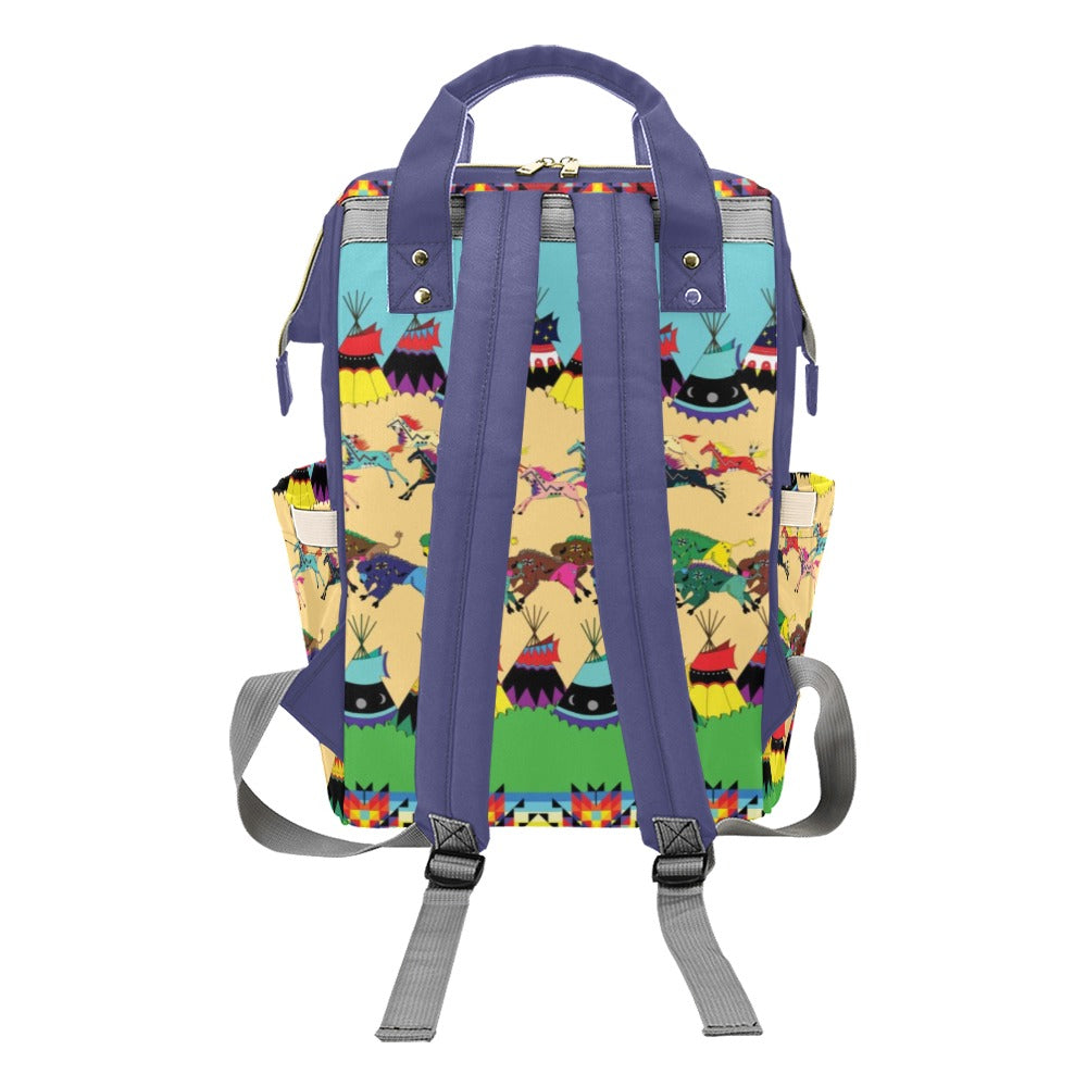 Horses and Buffalo Ledger Blue Multi-Function Diaper Backpack/Diaper Bag
