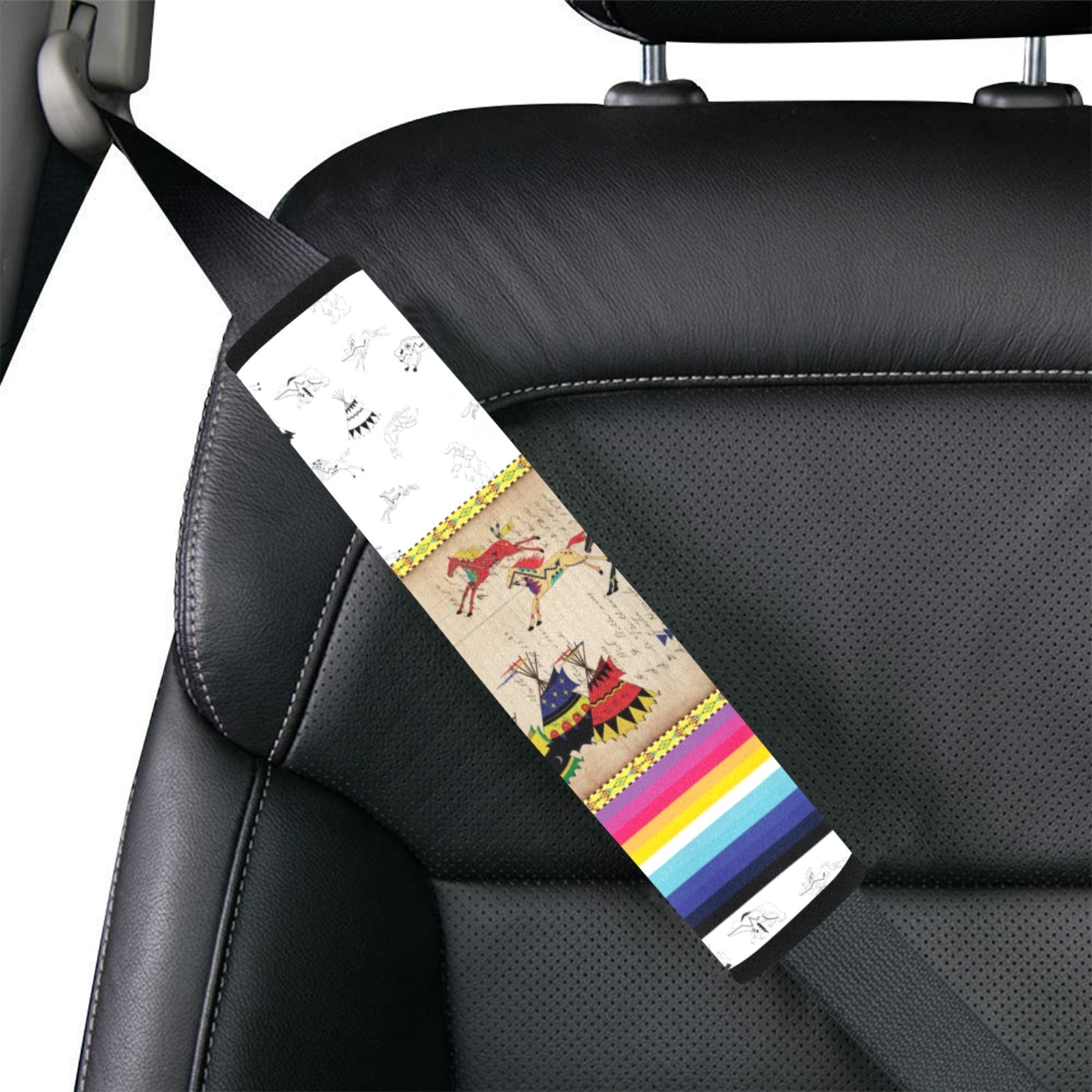 Horses Running White Clay Car Seat Belt Cover 7''x12.6'' (Pack of 2)