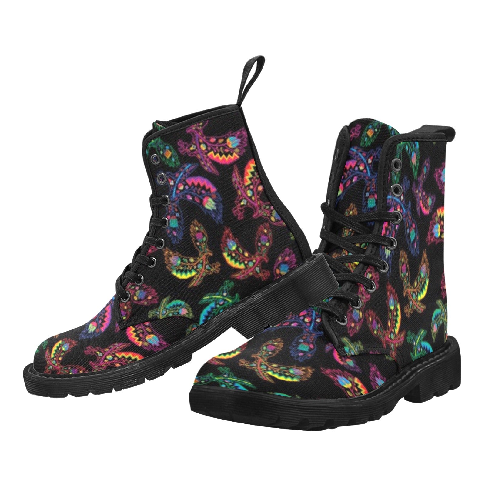 Neon Floral Eagles Boots for Men (Black)