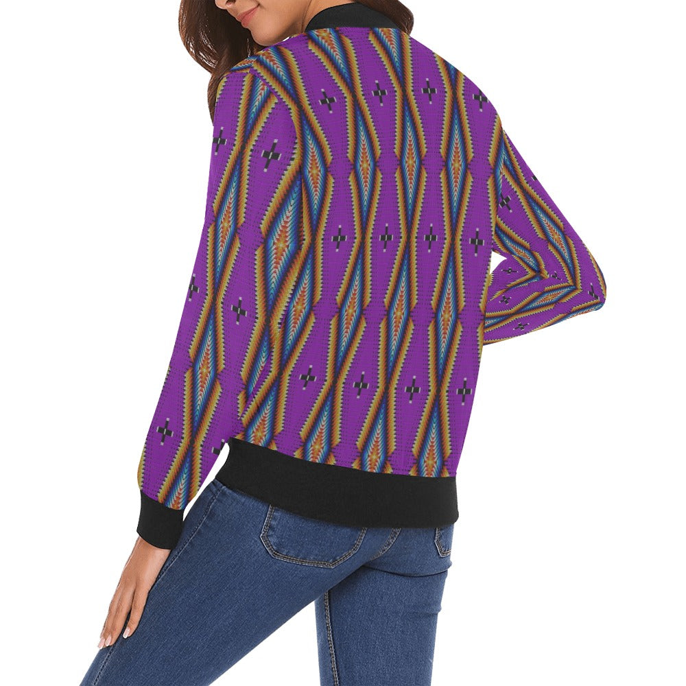 Diamond in the Bluff Purple All Over Print Bomber Jacket for Women